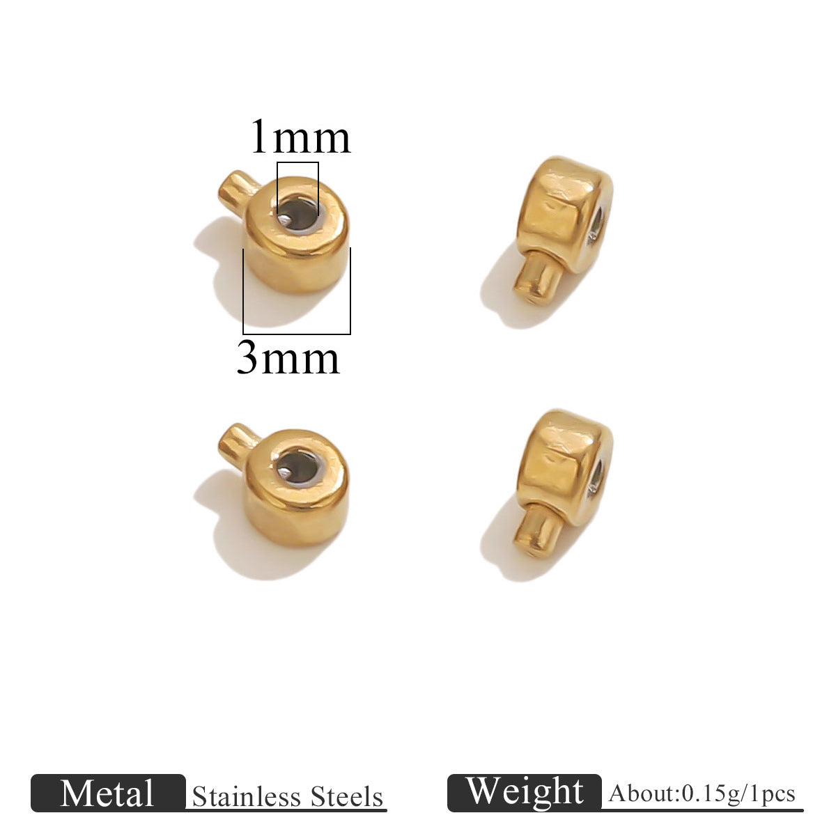 10PCS Stainless Steel Crimp Beads Locker Seperator Beads Column Beads Cord End Caps Metal Stopper Crimp Beads for Bracelets and Necklaces Jewelry Making