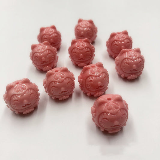 2PCS 18mm Pink Queen Conch Powder Pressed Lucky Cat Charms - Shell Embellishments for DIY Jewelry