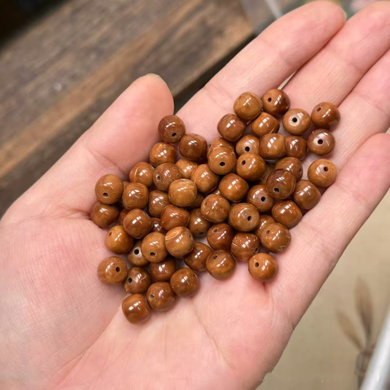 20PCS Genuine Natural Kuka Loose Beads, Smooth Round Wood Beads for Jewelry Making, DIY Bracelet Necklace Craft Supplies