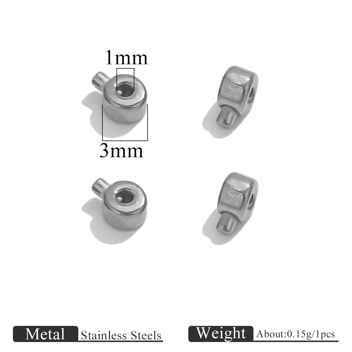 10PCS Stainless Steel Crimp Beads Locker Seperator Beads Column Beads Cord End Caps Metal Stopper Crimp Beads for Bracelets and Necklaces Jewelry Making