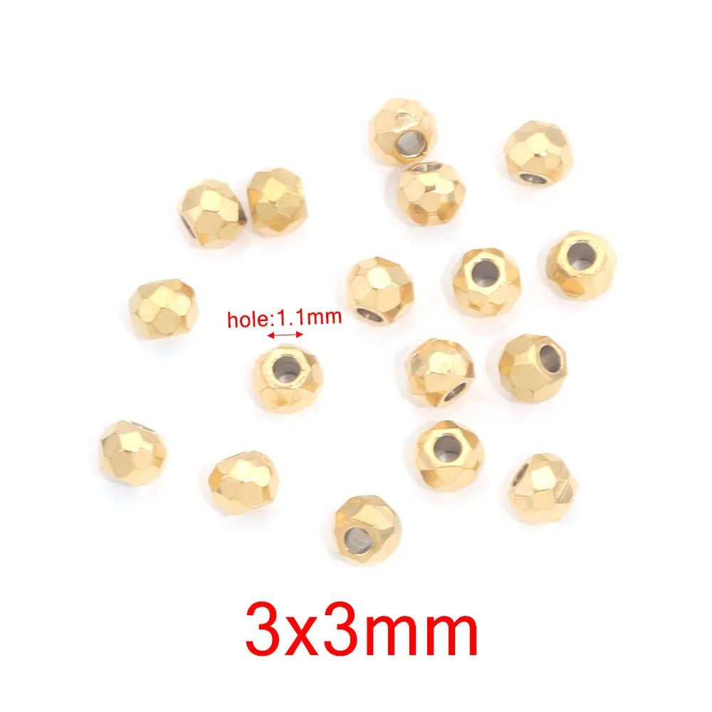 10PCS Stainless Steel (Titanium Steel) Faceted Beads & Domed Beads | Vacuum Gold-Plated Spacer Beads, DIY Jewelry Craft Supplies