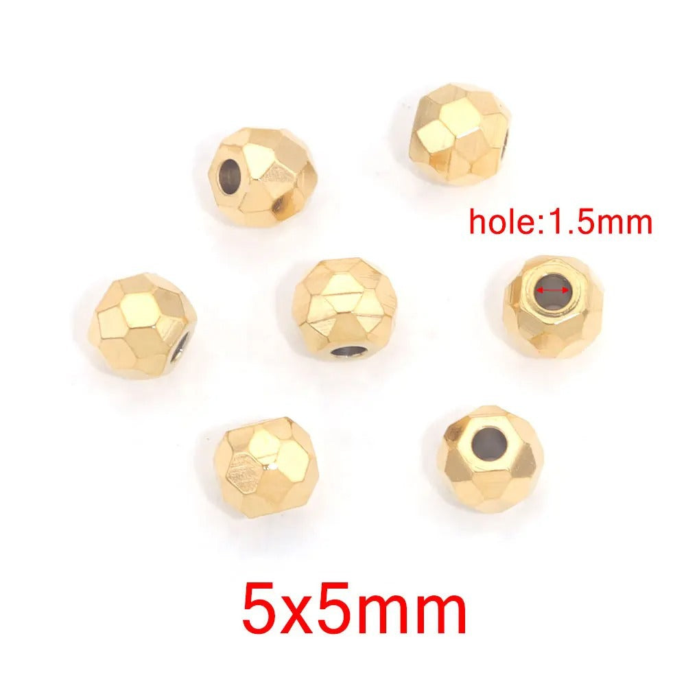10PCS Stainless Steel (Titanium Steel) Faceted Beads & Domed Beads | Vacuum Gold-Plated Spacer Beads, DIY Jewelry Craft Supplies
