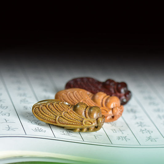 Natural Green Sandalwood Carved Cicada DIY Pendant - Handmade Insect Charm for Jewelry Making
