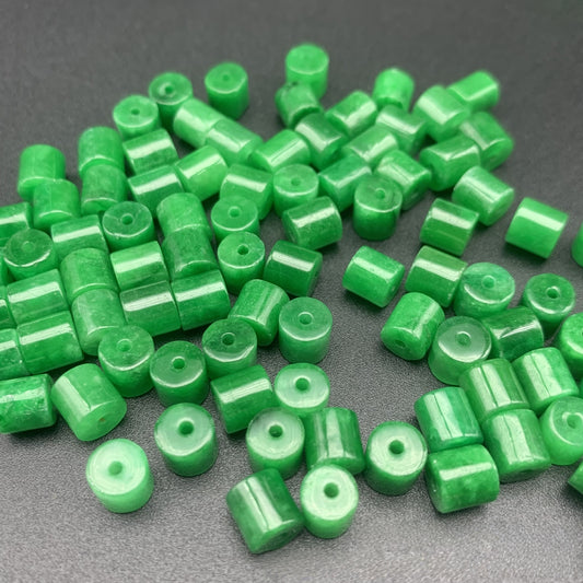 20PCS 6×6mm Green Jade Jadeite Barrel Loose Beads, Natural Gemstone Beads for DIY Jewelry Making, Handcraft Supplies for Bracelet Necklace Accessories