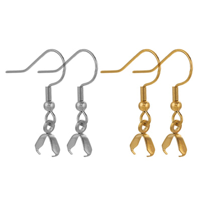 2Pairs Stainless Steel Earing Hook with Clips - Titanium Steel Pendant Earrings with Big Ear Clips