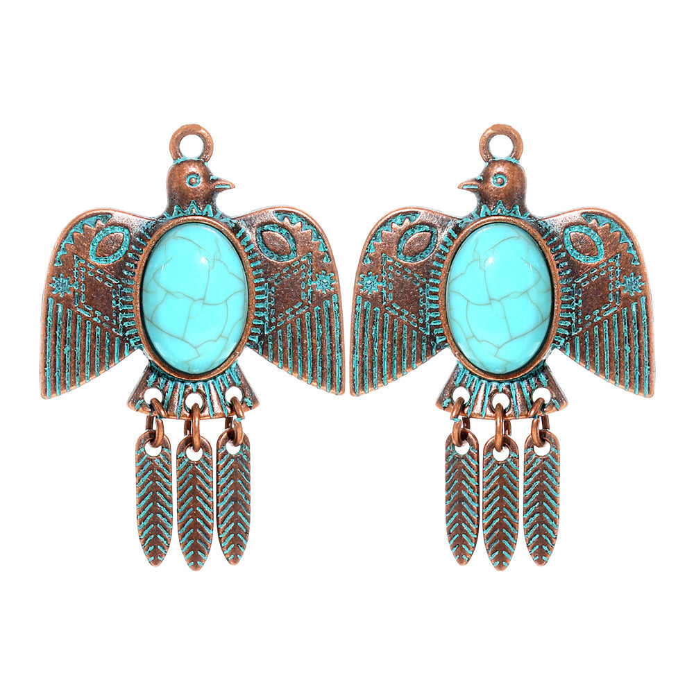 2PCS Turquoise Patina Copper Thunderbird Charms, Native American Style Eagle Pendant for DIY Jewelry