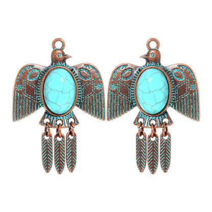 2PCS Turquoise Patina Copper Thunderbird Charms, Native American Style Eagle Pendant for DIY Jewelry