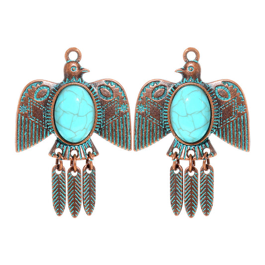 2PCS Turquoise Patina Copper Thunderbird Charms, Native American Style Eagle Pendant for DIY Jewelry