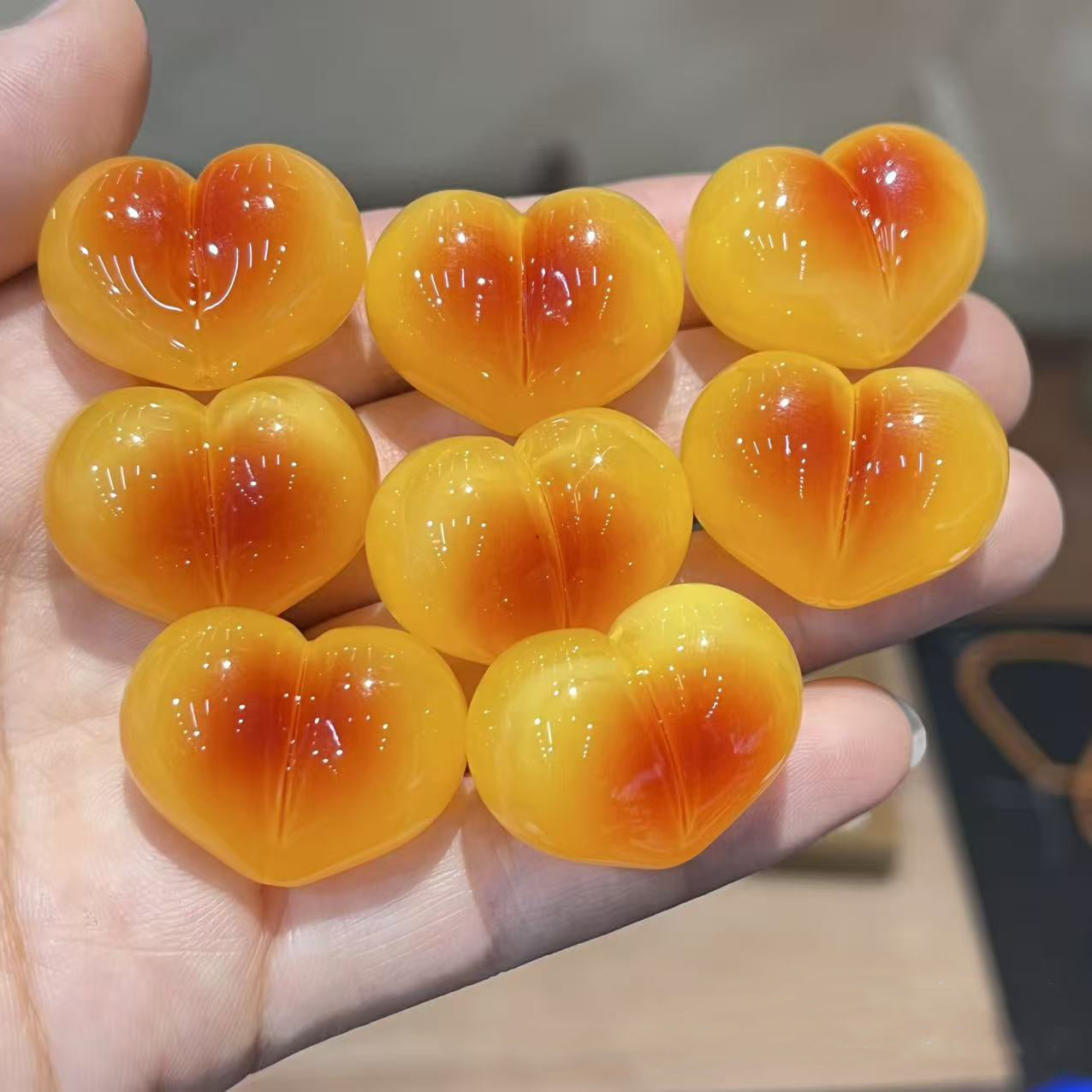 Cute Peach Heart Charm | Second-Generation Amber Bead | DIY Jewelry Making Supplies for Bracelet Necklace