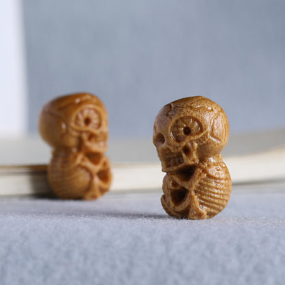 Sandalwood Carved Skull Bead, Vertical Hole Wooden Skeleton Pendant, Handcrafted Gothic Charm, DIY Jewelry Making Supplies