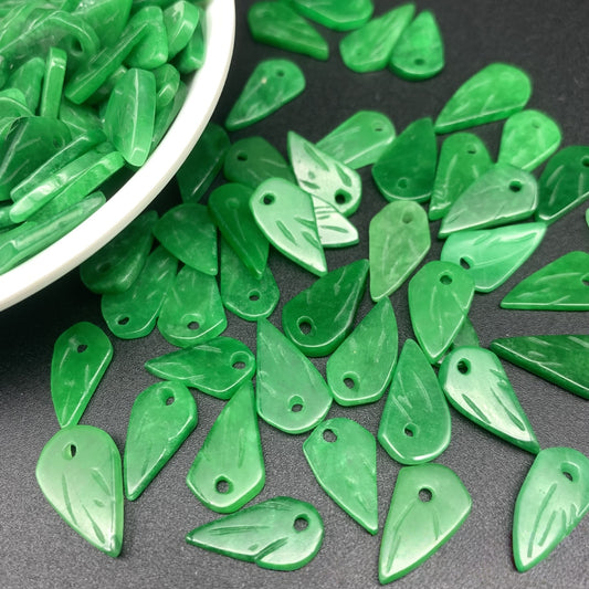 10PCS Natural Jade Leaf Beads, Green Jade Loose Leaf Pendants for DIY Bracelet, Necklace, Earring Jewelry Making Supplies