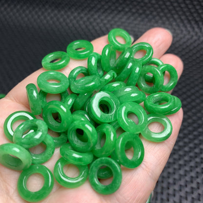 5PCS Large - Hole Green Jadeite Rings, Loose Gemstone Rings for DIY Jewelry Making, Ideal for Bracelet and Necklace Crafts