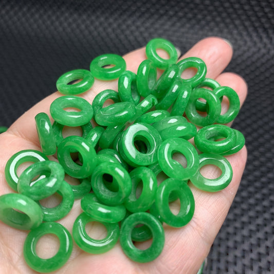 5PCS Large - Hole Green Jadeite Rings, Loose Gemstone Rings for DIY Jewelry Making, Ideal for Bracelet and Necklace Crafts