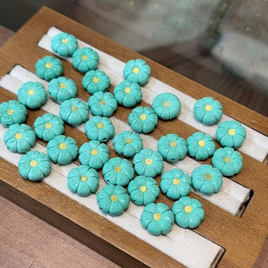 Magnesite Turquoise Inlaid Double-Sided Small Flower Accessory - Handcrafted Wenwan Gemstone Component