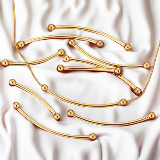 5PCS Stainless Steel Curved Tube Beads, Silver Round End Spacer Tubes, DIY Bracelet Necklace Jewelry Making Supplies