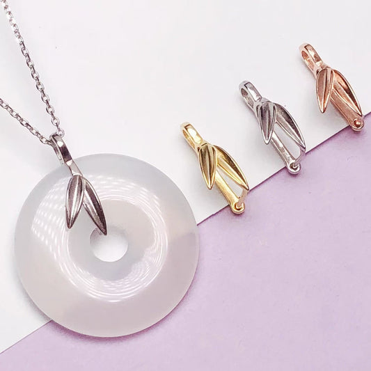 18K Minimalist Bamboo Leaf Pendant Connector, Gua-Zi Style Safety Clip for Jade & DIY Pendants, Jewelry Making Findings
