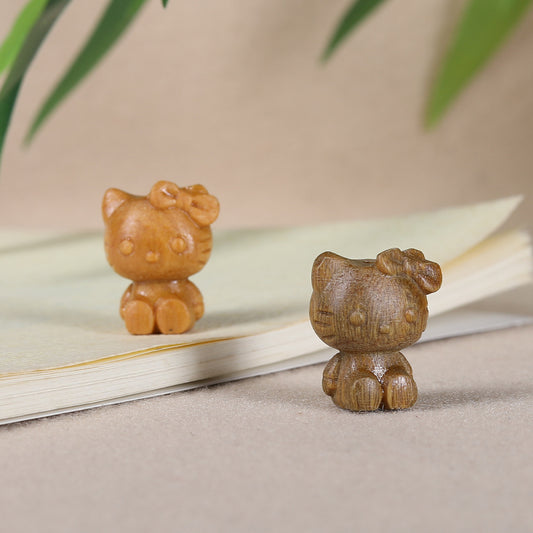 - Cute Green Sandalwood Carved Hello Kitty Charm - DIY Pendant for Bracelet & Necklace