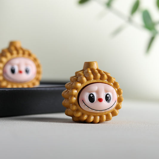 Natural Sandalwood Durian LABUBU Charm, Cute Cartoon Wooden Carved Bead, Handcrafted Solid Wood Pendant for DIY Jewelry Making