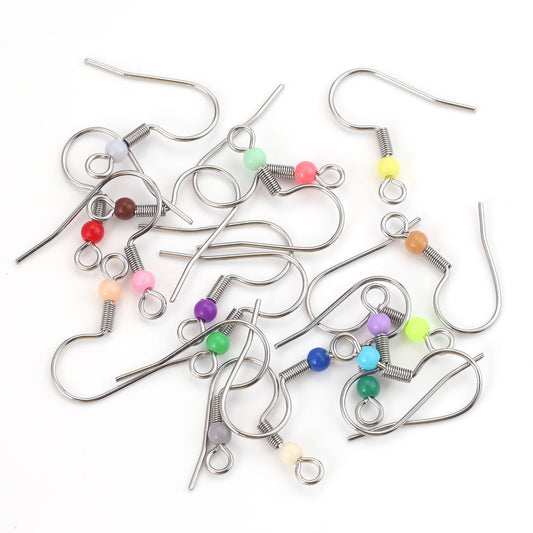 50PCS Stainless Steel Spring Ear Hooks with Round Beads | Colorful Earring Components, DIY Jewelry Supplies for Handmade Earrings