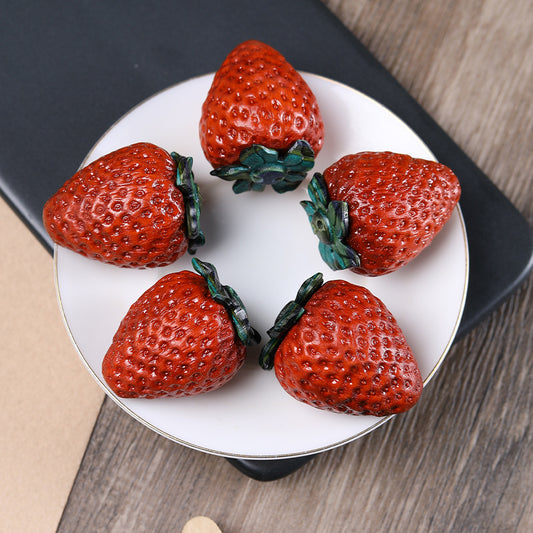 Cute Sandalwood Carved Strawberry Charm - DIY Pendant for Bracelet & Necklace, Tiny Fruit Jewelry Accessory