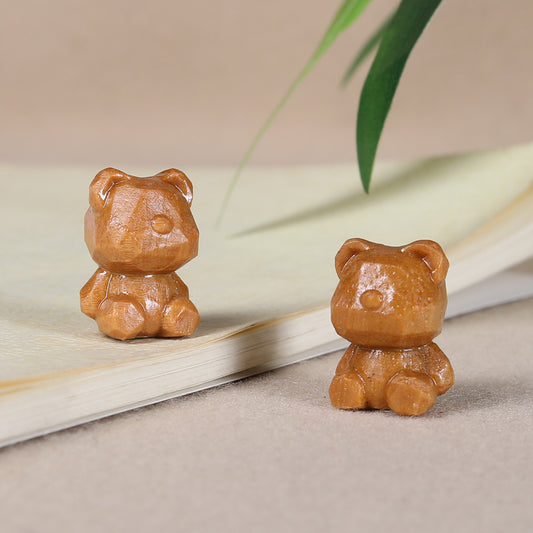 - Cute Sandalwood Carved Diamond Bear Charm - DIY Accessory for Wenwan Beads Bracelet & Necklace