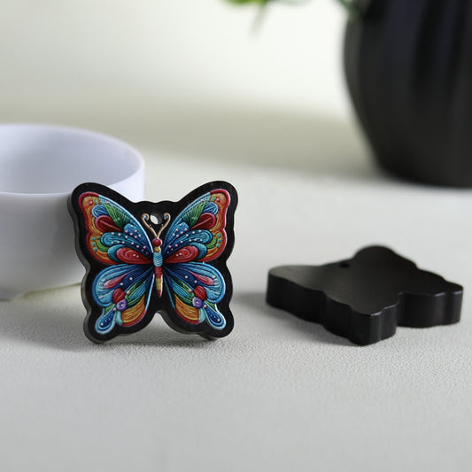 Black Sandalwood Painted Butterfly Pendant - Necklace Charm for Women