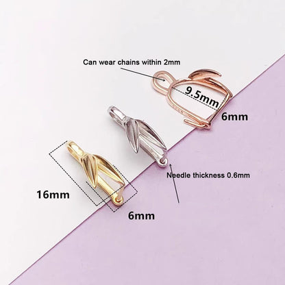 18K Minimalist Bamboo Leaf Pendant Connector, Gua-Zi Style Safety Clip for Jade & DIY Pendants, Jewelry Making Findings