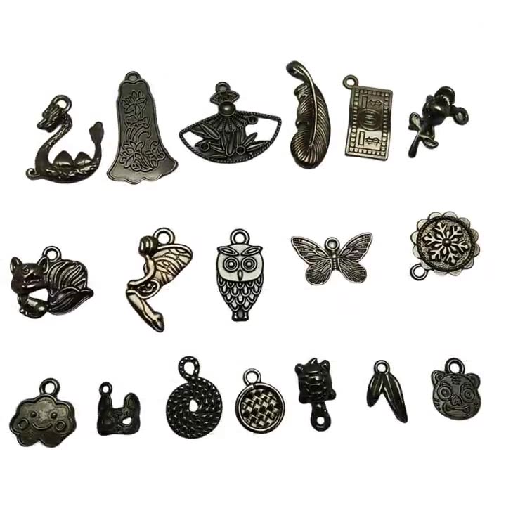 A Series of Charm 4: 10PCS Dark Gothic Black Flower Animal Pendants, Vintage Charm for DIY Jewelry, Retro Dark Style Pendant for Necklace or Earrings