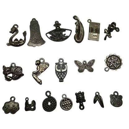 A Series of Charm 4: 10PCS Dark Gothic Black Flower Animal Pendants, Vintage Charm for DIY Jewelry, Retro Dark Style Pendant for Necklace or Earrings