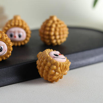 Natural Sandalwood Durian LABUBU Charm, Cute Cartoon Wooden Carved Bead, Handcrafted Solid Wood Pendant for DIY Jewelry Making