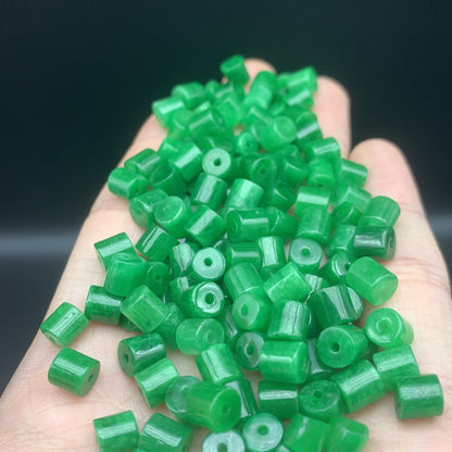 20PCS 6×6mm Green Jade Jadeite Barrel Loose Beads, Natural Gemstone Beads for DIY Jewelry Making, Handcraft Supplies for Bracelet Necklace Accessories