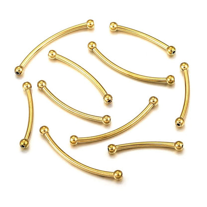 5PCS Stainless Steel Curved Tube Beads, Silver Round End Spacer Tubes, DIY Bracelet Necklace Jewelry Making Supplies