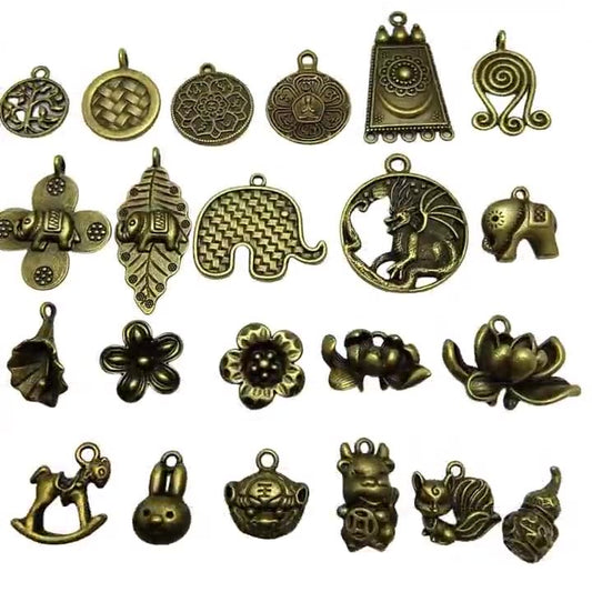 A Series of Charm 2: 10PCS Vintage Antique Bronze Pendants - Flower, Moon, Animal Shapes | DIY Jewelry Making Supplies, Craft Accessories for Necklaces/Bracelets