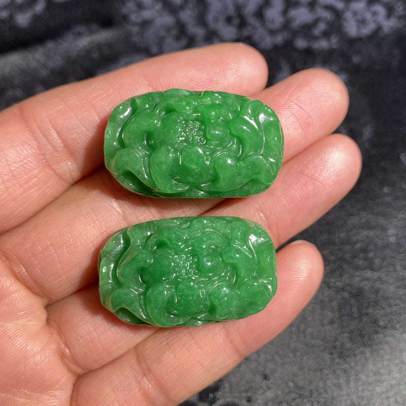33*19*13mm Natural Jade  Peony Flower Hand Carved Connector, Double Hole Jade Beads for DIY Bracelet, Necklace, Jewelry Making Supplies