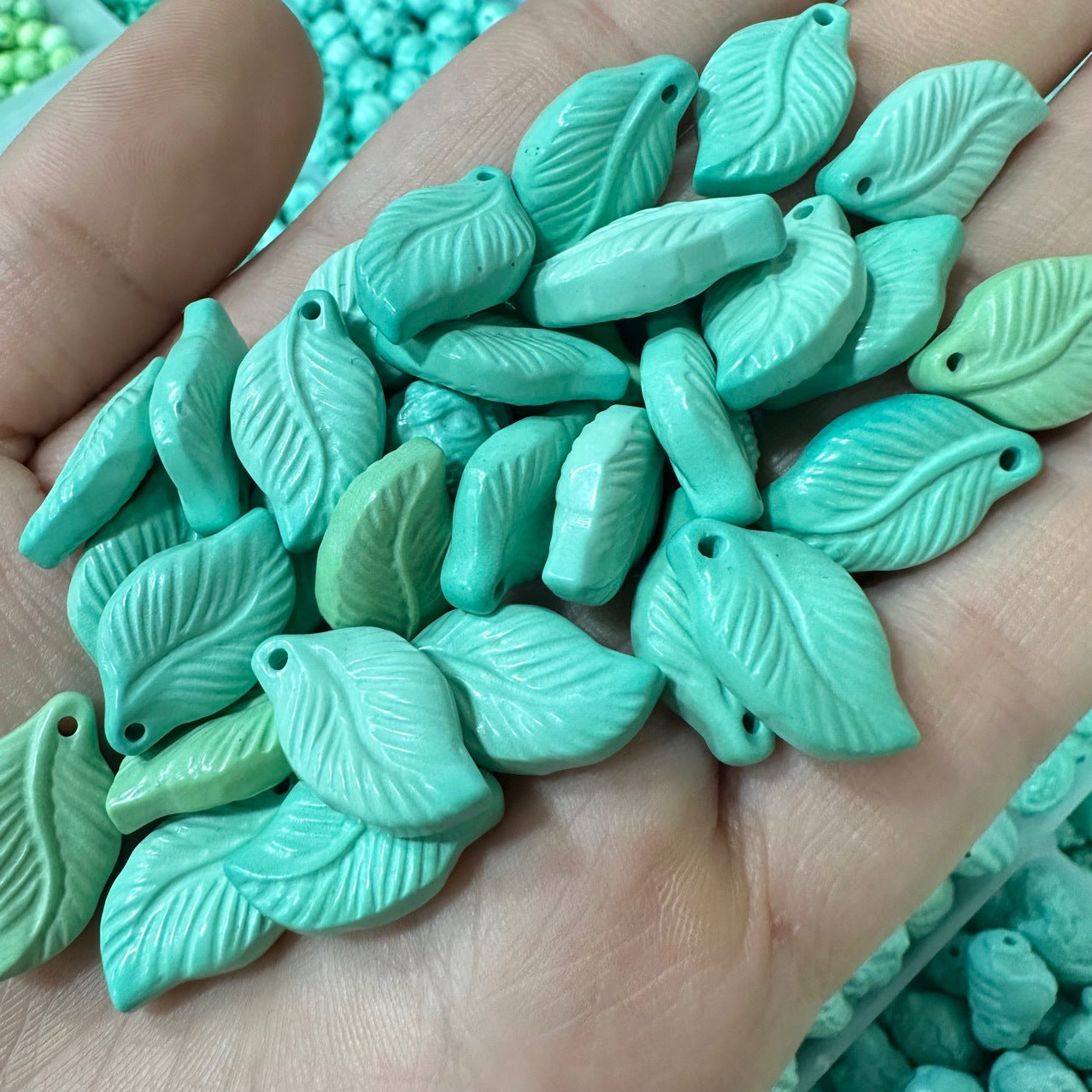 Magnesite Turquoise Small Leaf Pendant - Natural Gemstone Leaf Charm, Handcrafted Jewelry