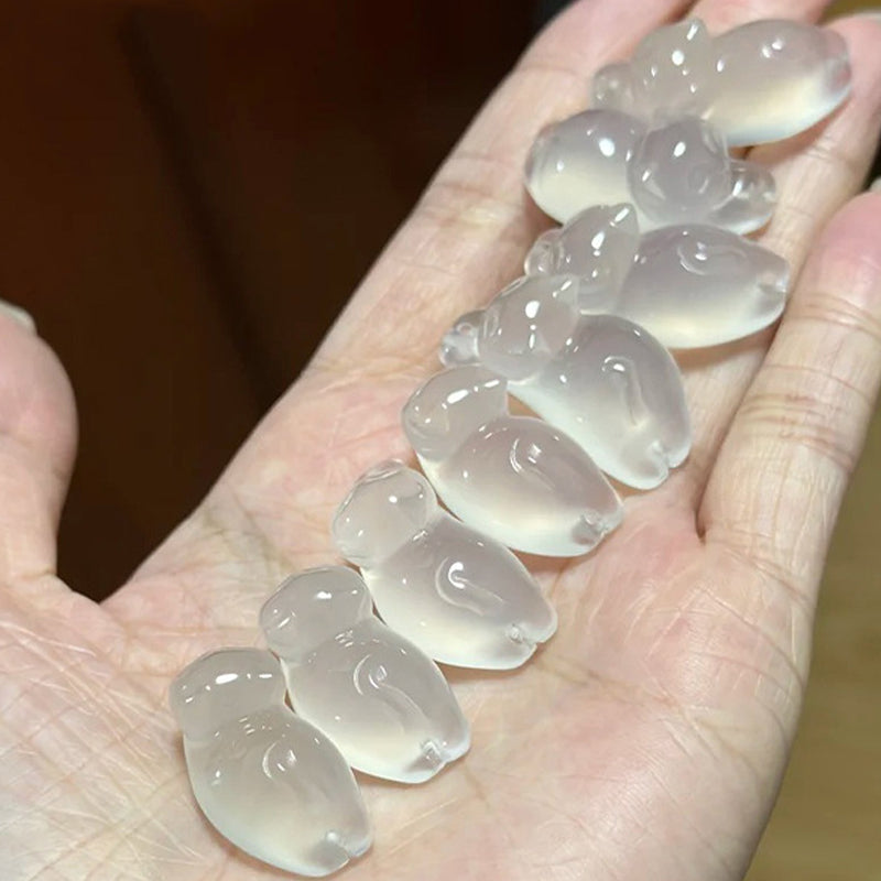 - Cute Natural White Ice Agate Lying Cat Charm - Agate Kitty Jewelry Accessory