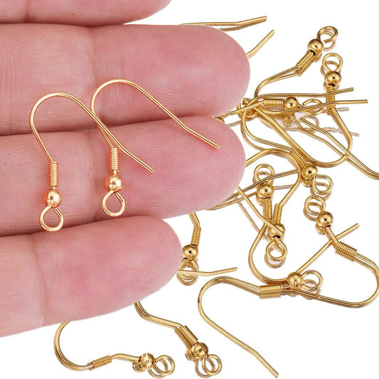 5Pairs Stainless Steel Spring Earrings Hooks with Beads | 18K Real Gold Plated Ear Wires, DIY Accessory for Earring Jewelry Making