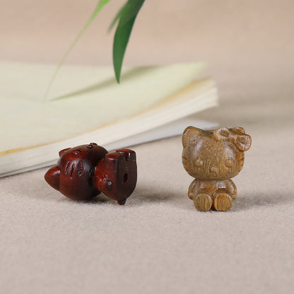 - Cute Green Sandalwood Carved Hello Kitty Charm - DIY Pendant for Bracelet & Necklace