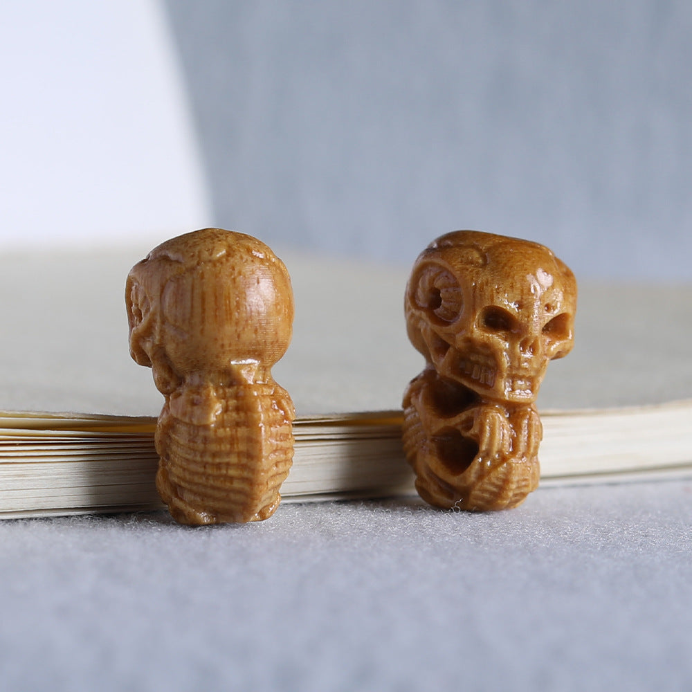 Sandalwood Carved Skull Bead, Vertical Hole Wooden Skeleton Pendant, Handcrafted Gothic Charm, DIY Jewelry Making Supplies