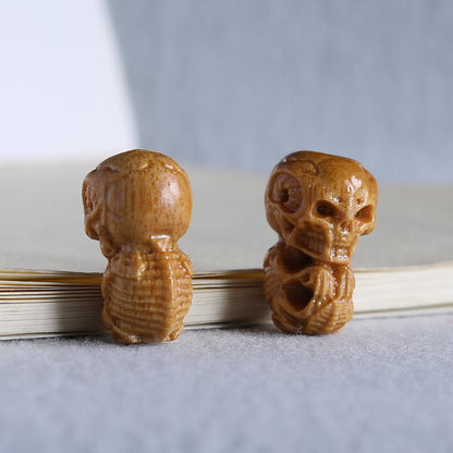 Sandalwood Carved Skull Bead, Vertical Hole Wooden Skeleton Pendant, Handcrafted Gothic Charm, DIY Jewelry Making Supplies