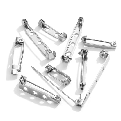50PCS Stainless Steel Brooch with Safety Lock - Waterproof Titanium Steel Clasp, DIY Badge Pin Findings