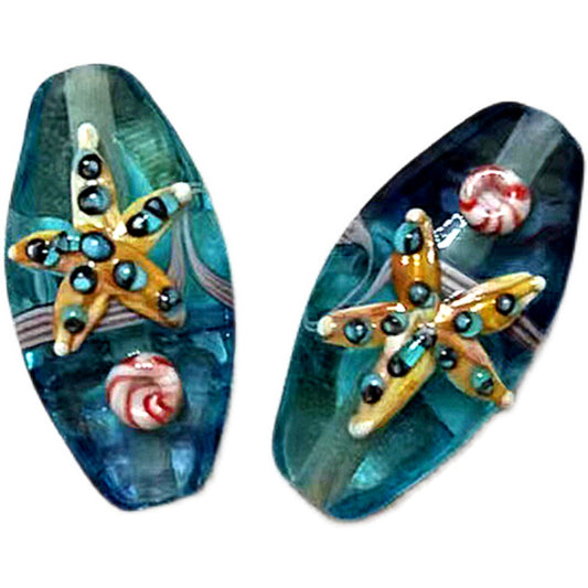 Murano Handmade Starfish Glass Beads, Ocean Theme Lampwork Spacer Beads for DIY Bracelets & Earrings