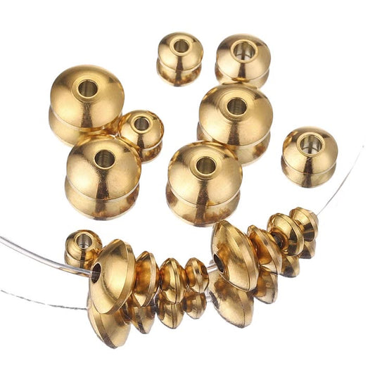 100PCS Stainless Steel Abacus Beads & Flying Saucer Beads - Vacuum Gold Plated Arc Beads, Spacer Beads & Positioning Beads for Jewelry Making, DIY Craft Supplies