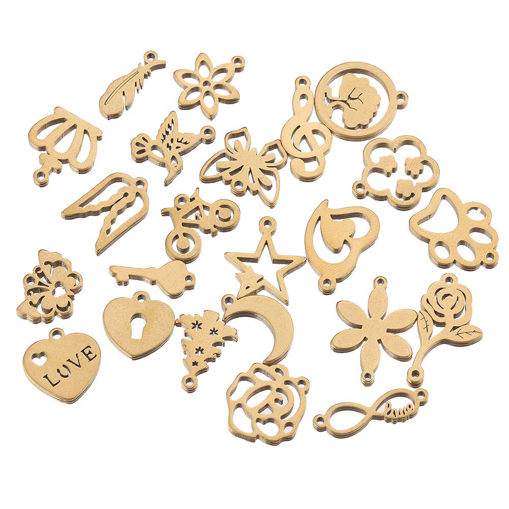 10PCS Stainless Steel Cutout Small Pendants | Moon, Star & Heart Charms, DIY Accessories for Earrings & Bracelets
