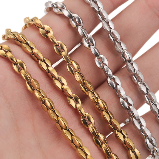 1 Meter Stainless Steel Chunky Chain, Titanium Gold Plated Button-Style Decorative Chain, DIY Necklace and Bracelet Jewelry Making Supplies