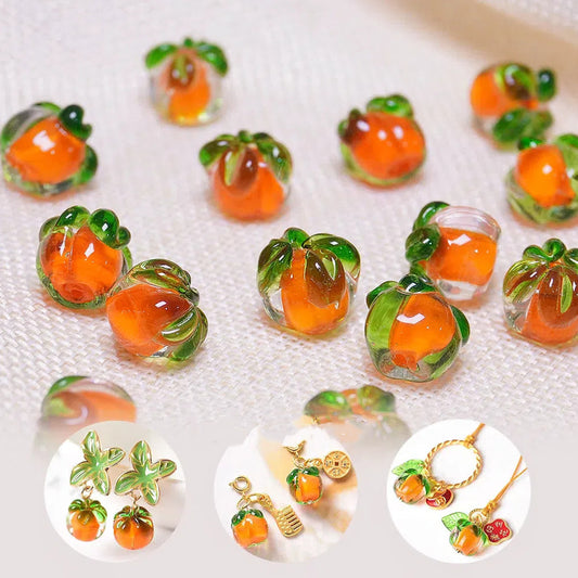 10PCS Glass Small Persimmon Beads "Shi Shi Ru Yi" | Hanfu Ancient Style DIY Craft Accessories | Handmade Jewelry Making Supplies