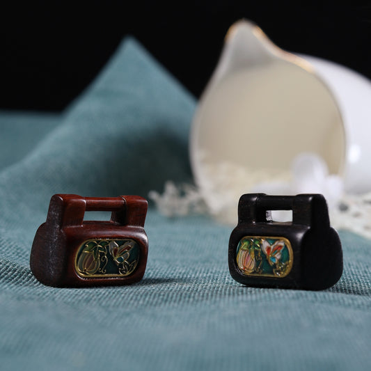 Hand-Painted Sandalwood Ruyi Small Lock | Exquisite Artisan Crafted Jewelry Accessory | Unique Cultural Gift