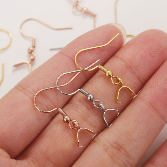 2Pairs Stainless Steel Earing Hook with Clips - Titanium Steel Pendant Earrings with Big Ear Clips