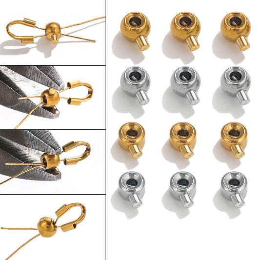 10PCS Stainless Steel Crimp Beads Locker Seperator Beads Column Beads Cord End Caps Metal Stopper Crimp Beads for Bracelets and Necklaces Jewelry Making