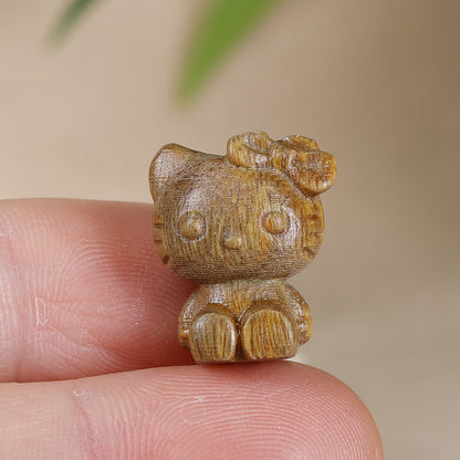 - Cute Green Sandalwood Carved Hello Kitty Charm - DIY Pendant for Bracelet & Necklace